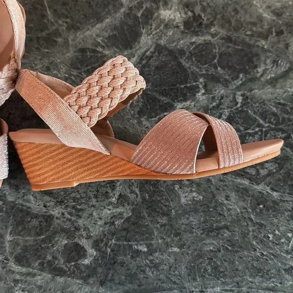 XIANGLV Women’s SZ 6 Sparkly Pale Pink Braided Stretch Strap Wedge Heel Sandals - Picture 4 of 12
